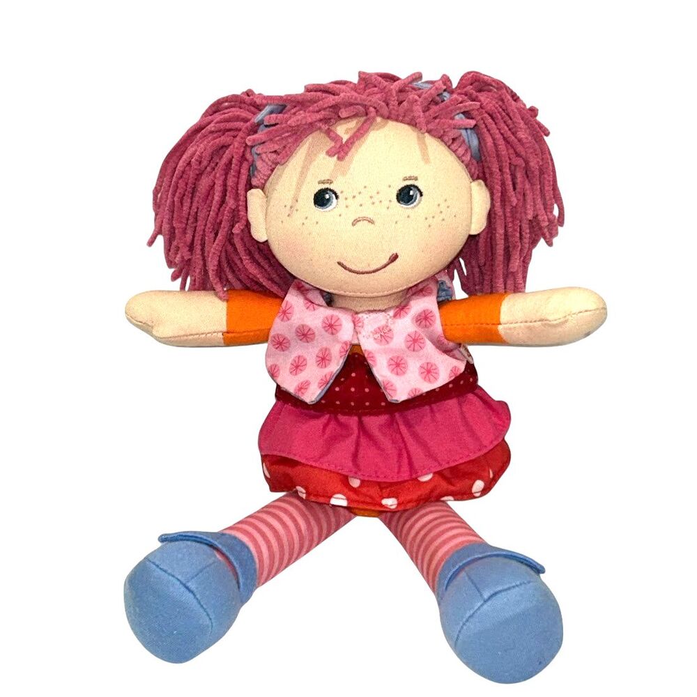 HABA Lilli-Lou 12" Soft Doll w/ Pink Pigtails Freckles Embroidered Face Germany